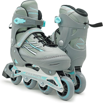Adjustable Grey-Mint Inline Skates for Adults & Teens – Scale Sports 0935 (UK 7.5–9.5 | EU 41–44)