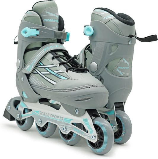 Adjustable Grey-Mint Inline Skates for Adults & Teens – Scale Sports 0935 (UK 7.5–9.5 | EU 41–44)