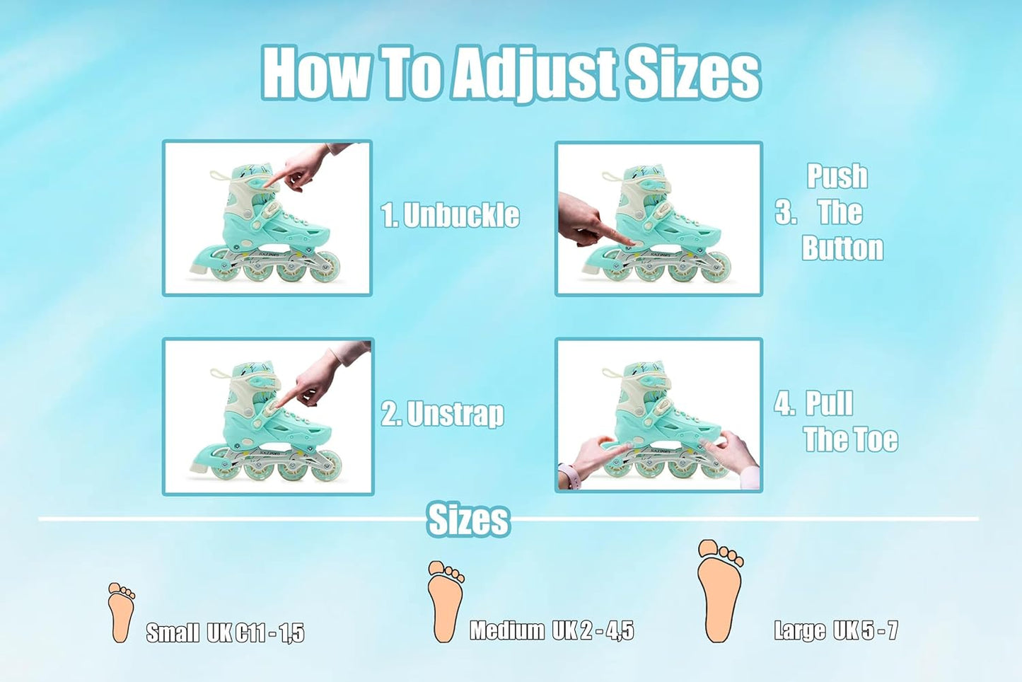 Scale Sports Adjustable Roller Skates with Light-Up Wheels – Kids Inline Roller Skates for Children and Adults Mint