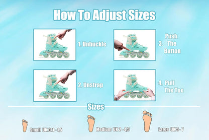 Scale Sports Adjustable Roller Skates with Light-Up Wheels – Kids Inline Roller Skates for Children and Adults Mint