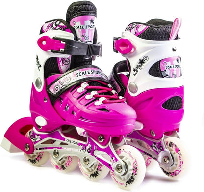 Scale Sports - Adjustuble Roller Skates with light up wheels  | Pink