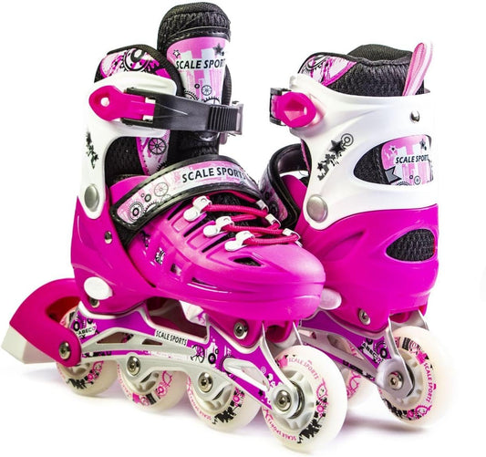 Scale Sports - Adjustuble Roller Skates with light up wheels for children and adults | Pink