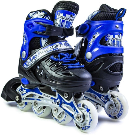 Scale Sports - Adjustuble Roller Skates with light up wheels for children and adults | Blue