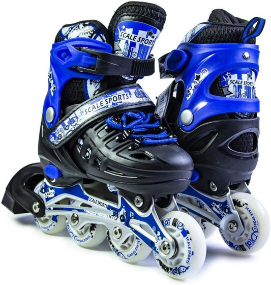 Scale Sports - Adjustuble Roller Skates with light up wheels for children and adults | Blue
