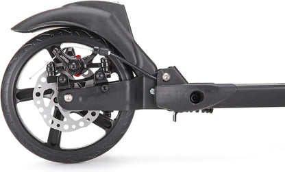 Scale Sports Black Kick Scooter – Folding, Adjustable for Kids & Adults, Disc Brake, Dual Suspension, 200mm Wheels