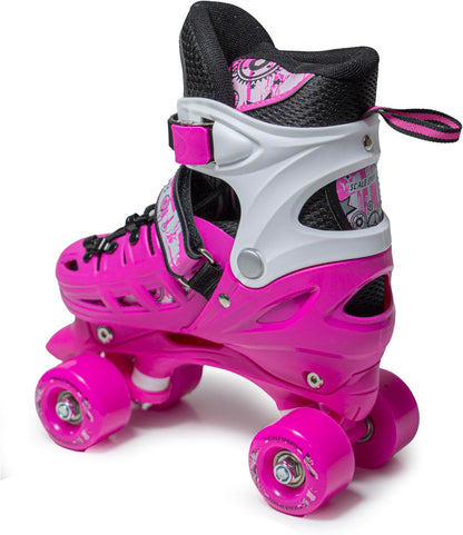3 sizes Adjustable Quad Roller Skates for boys and girls | Pink