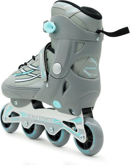 Adjustable Grey-Mint Inline Skates for Adults & Teens – Scale Sports 0935 (UK 7.5–9.5 | EU 41–44)