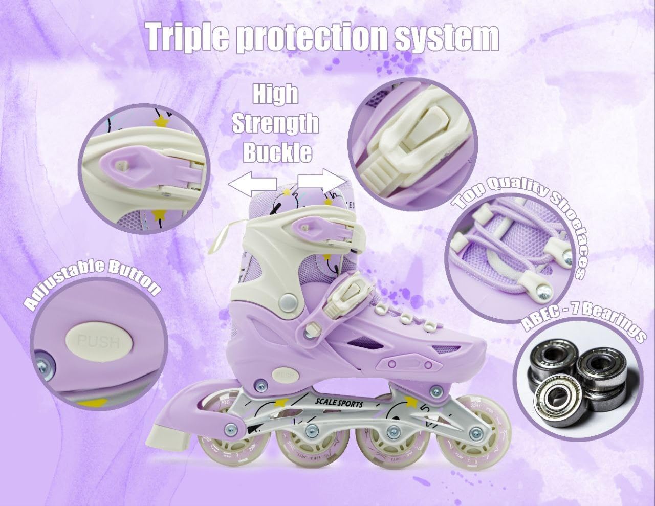 Scale Sports Adjustable Roller Skates with Light-Up Wheels – Kids Inline Roller Skates for Children and Adults Purple