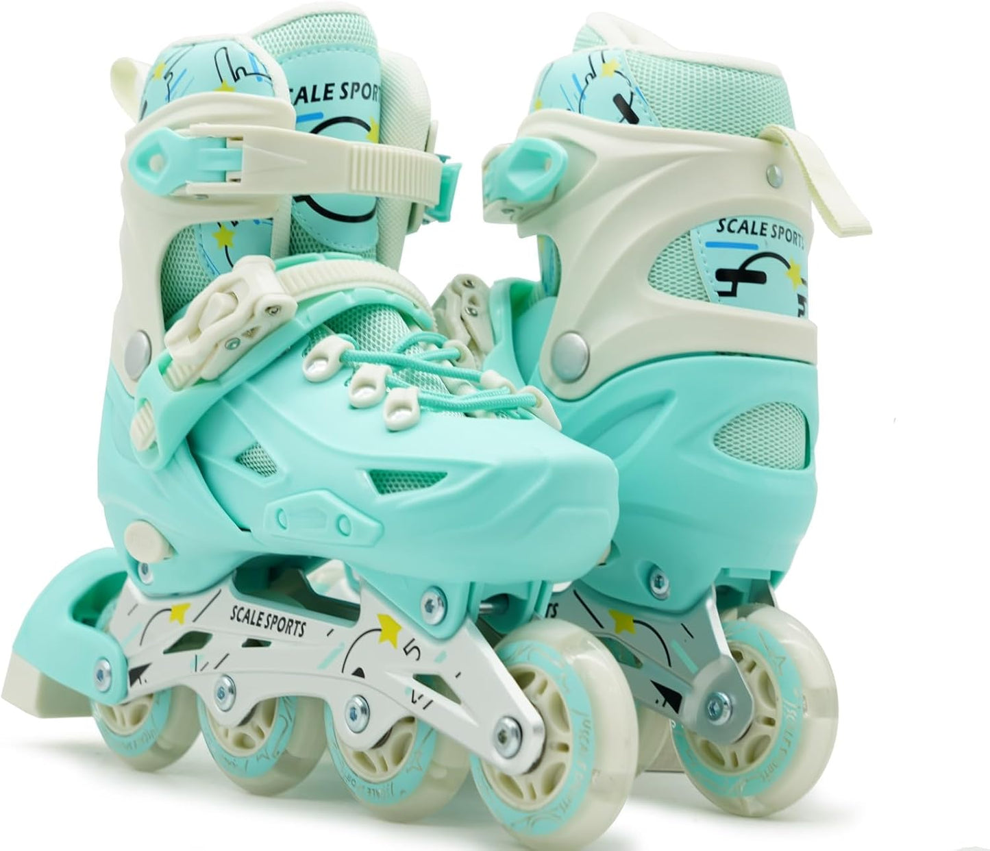 Scale Sports Adjustable Roller Skates with Light-Up Wheels – Kids Inline Roller Skates for Children and Adults Mint