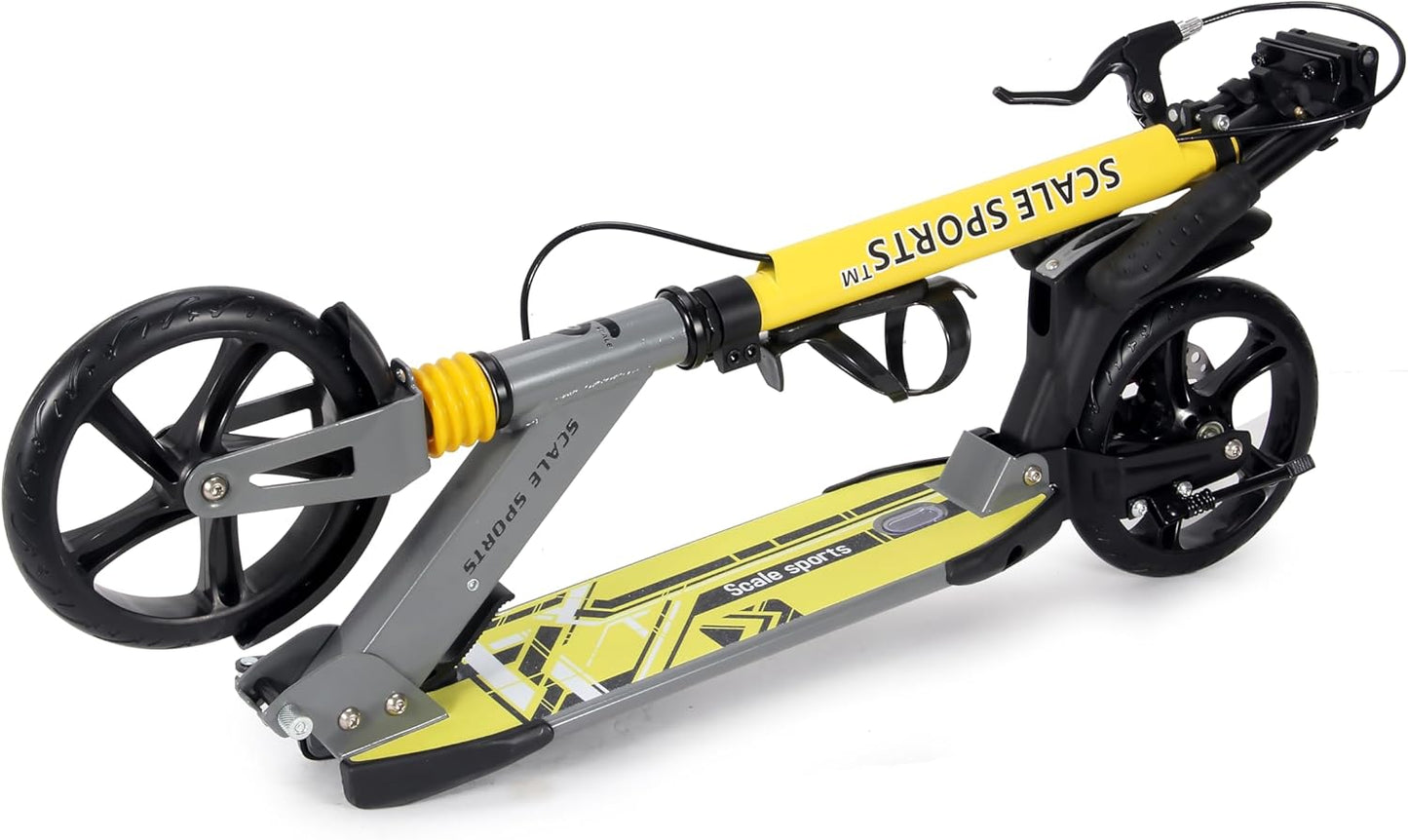 Scale Sports -Two Wheeled Folding 3 size Adjustable Kick Scooter for Kids | Yellow