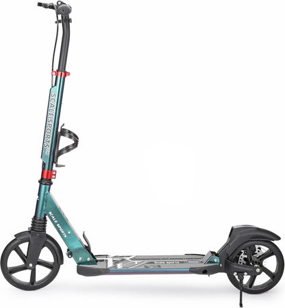 Scale Sports Chameleon Kick Scooter – Folding, Adjustable for Kids & Adults, Disc Brake, Dual Suspension, 200mm Wheels