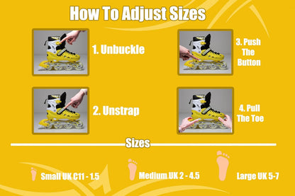 Scale Sports - Adjustuble Roller Skates with light up wheels for children and adults | Yellow