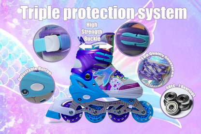 Mermaid Adjustable Inline Skates for Girls – Purple | Light-Up Wheels | Scale Sports