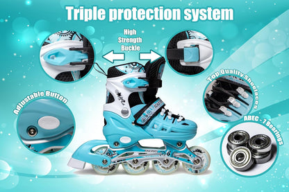 Scale Sports - Adjustuble Roller Skates with light up wheels for children and adults | Mint
