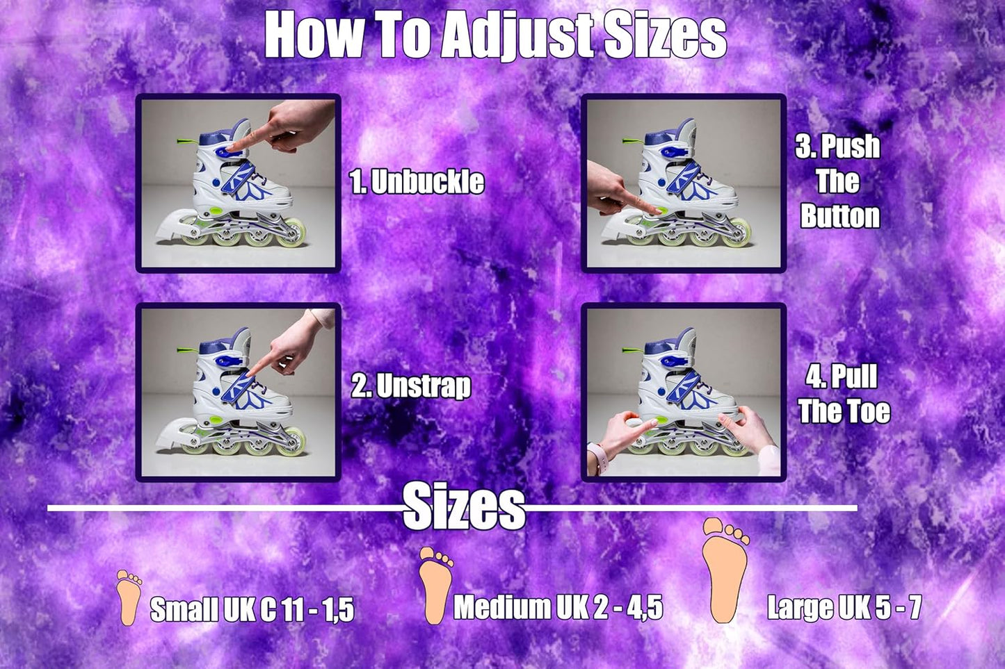 Purple Adjustable Inline Skates for Girls, Teens & Women – Scale Sports 601B | UK C11–7 (EU 30–41