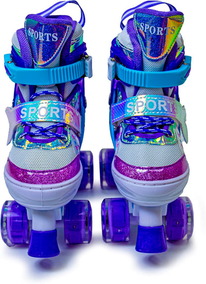 Scale Sports Girls' Mermaid Tail Roller Skates for Girls & Toddlers, Beginner Adjustable Skates with Light Up Wheels | Purple