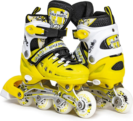 Scale Sports - Adjustuble Roller Skates with light up wheels for children and adults | Yellow