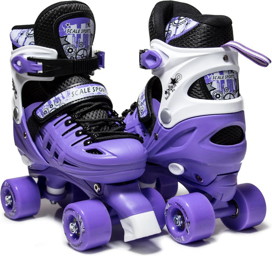 3 sizes Adjustable Quad Roller Skates for boys and girls | Purple