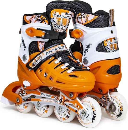 Scale Sports - Adjustuble Roller Skates with light up wheels for children and adults | Orange