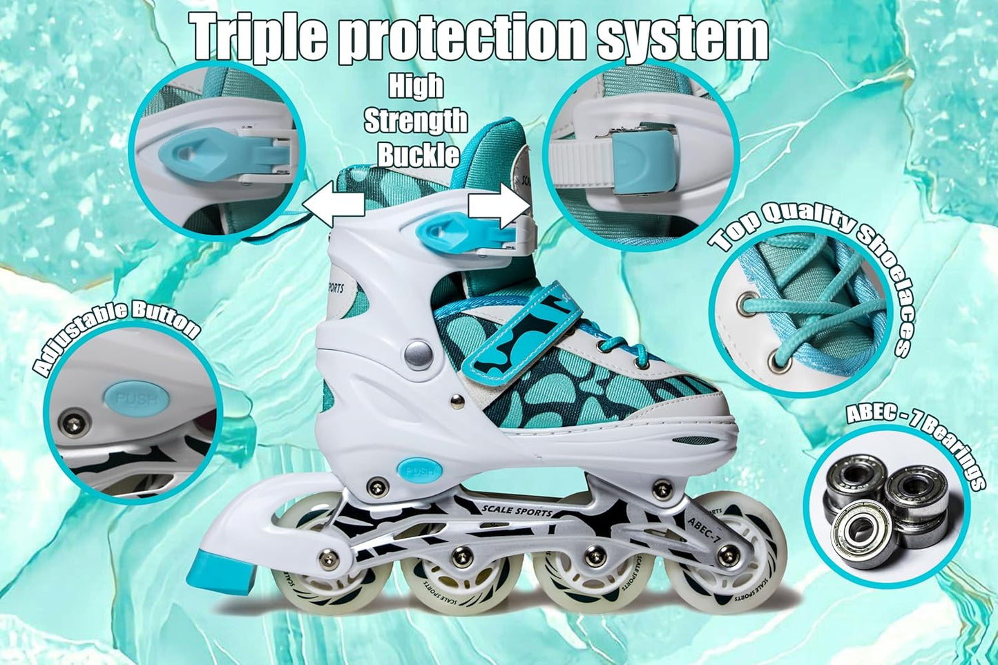 Mint Adjustable Inline Skates for Girls, Teens & Women – Scale Sports 601B | UK C11–7 (EU 30–41