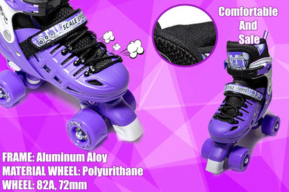 3 sizes Adjustable Quad Roller Skates for boys and girls | Purple