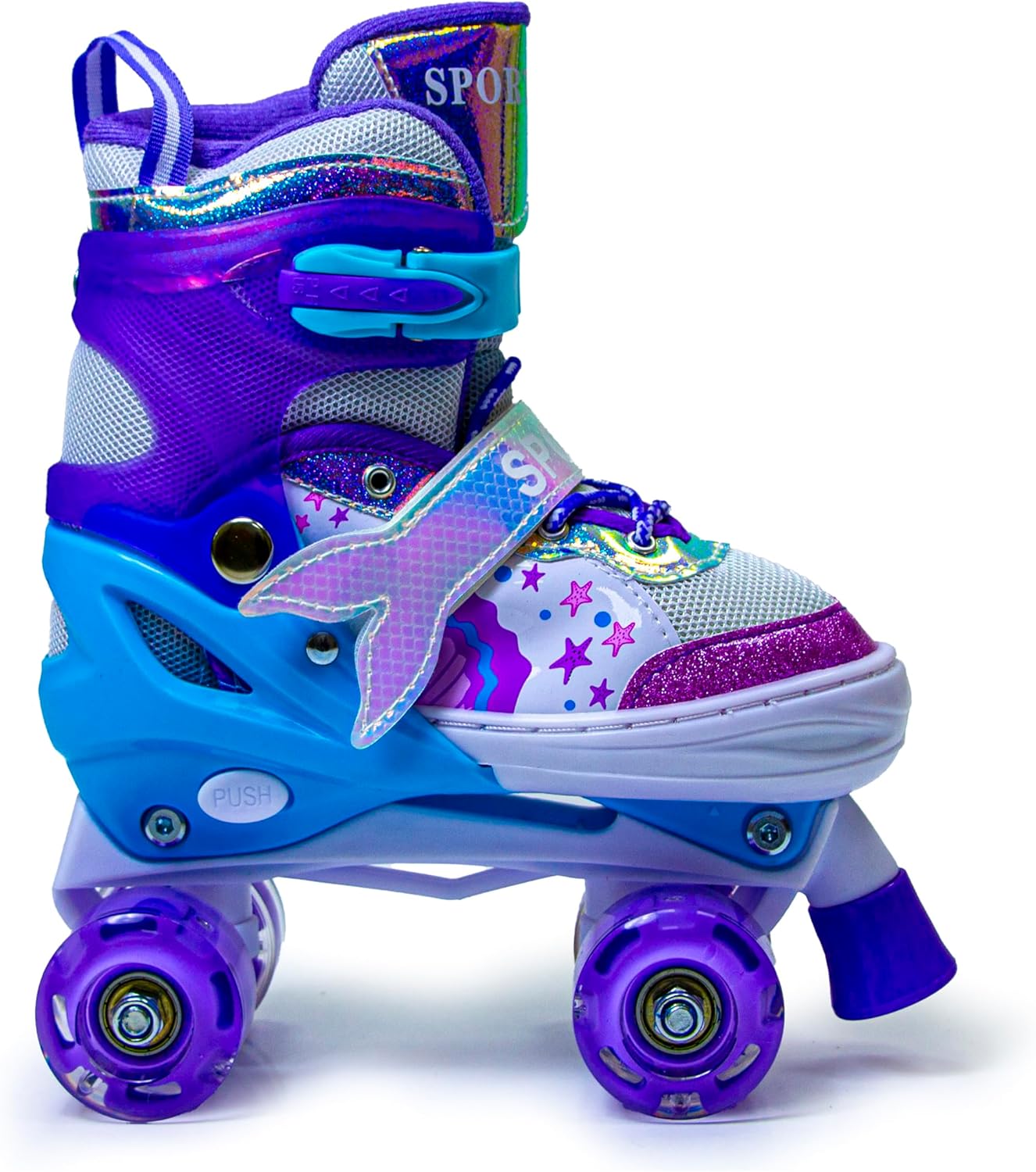Scale Sports Girls' Mermaid Tail Roller Skates for Girls & Toddlers, Beginner Adjustable Skates with Light Up Wheels | Purple