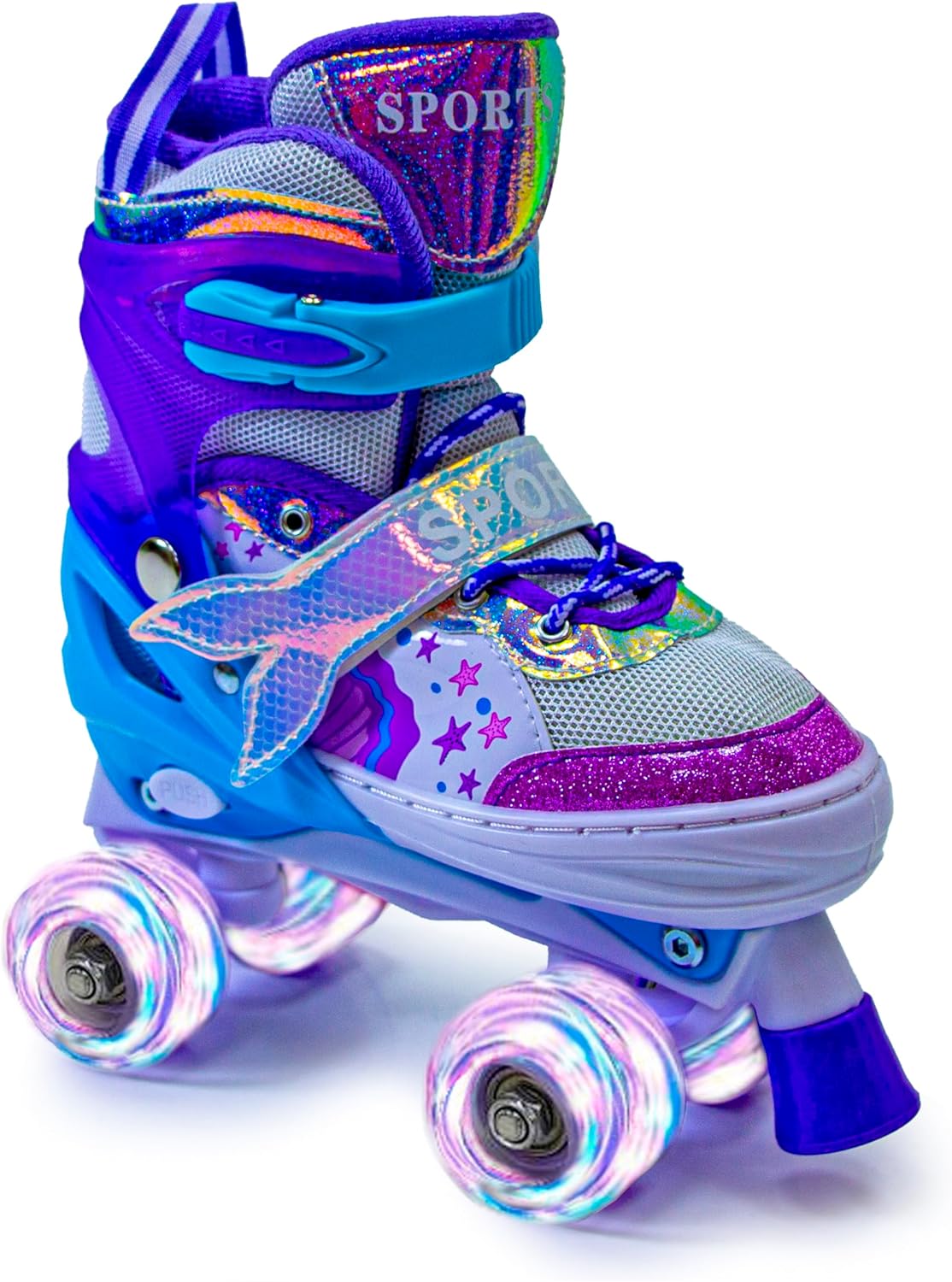 Scale Sports Girls' Mermaid Tail Roller Skates for Girls & Toddlers, Beginner Adjustable Skates with Light Up Wheels | Purple