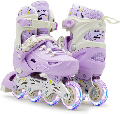 Scale Sports Adjustable Roller Skates with Light-Up Wheels – Kids Inline Roller Skates for Children and Adults Purple