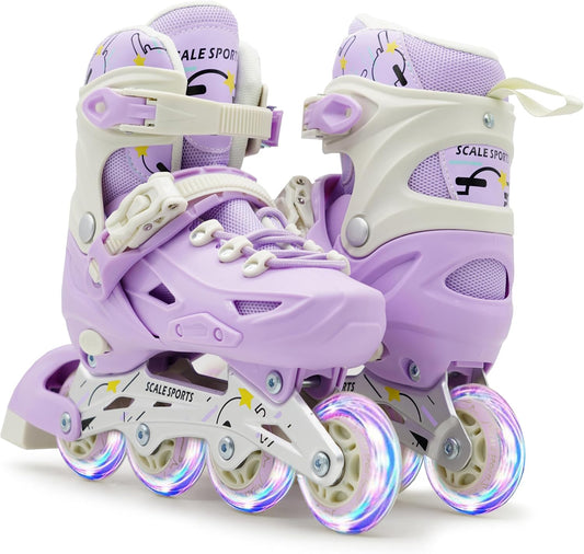 Scale Sports Adjustable Roller Skates with Light-Up Wheels – Kids Inline Roller Skates for Children and Adults Purple