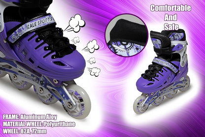 Scale Sports - Adjustuble Roller Skates with light up wheels for children and adults | Purple
