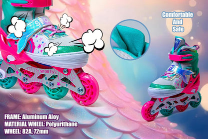 Mermaid Adjustable Inline Skates for Girls – Multicolour | Light-Up Wheels | Scale Sports