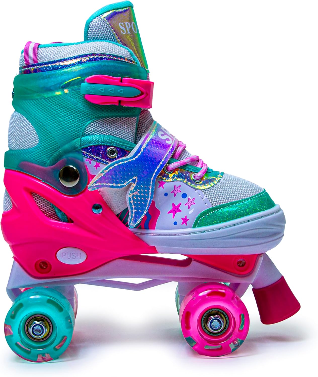 Scale Sports Girls' Mermaid Tail Roller Skates for Girls & Toddlers, Beginner Adjustable Skates with Light Up Wheels | Mint-Pink