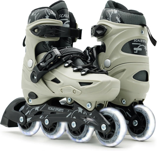 Scale Sports Adjustable Roller Skates with Light-Up Wheels – Kids Inline Roller Skates for Children and Adults Gray