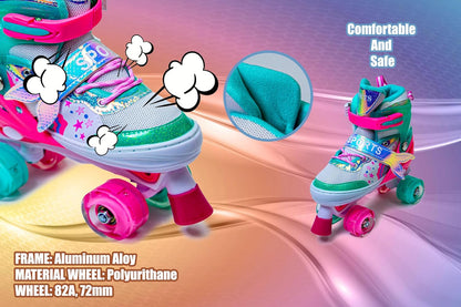 Scale Sports Girls' Mermaid Tail Roller Skates for Girls & Toddlers, Beginner Adjustable Skates with Light Up Wheels | Mint-Pink