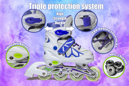 Purple Adjustable Inline Skates for Girls, Teens & Women – Scale Sports 601B | UK C11–7 (EU 30–41