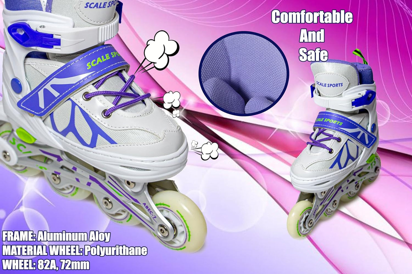 Purple Adjustable Inline Skates for Girls, Teens & Women – Scale Sports 601B | UK C11–7 (EU 30–41