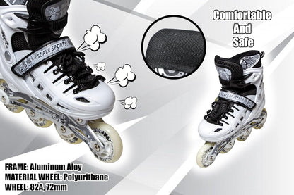 Scale Sports - Adjustuble Roller Skates with light up wheels for children and adults | White