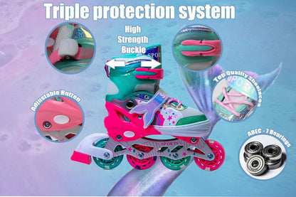 Mermaid Adjustable Inline Skates for Girls – Multicolour | Light-Up Wheels | Scale Sports