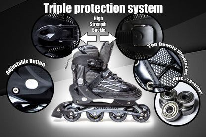 Adjustable Black Inline Skates for Adults & Teens – Scale Sports 0935 (UK 7.5–9.5 | EU 41–44)