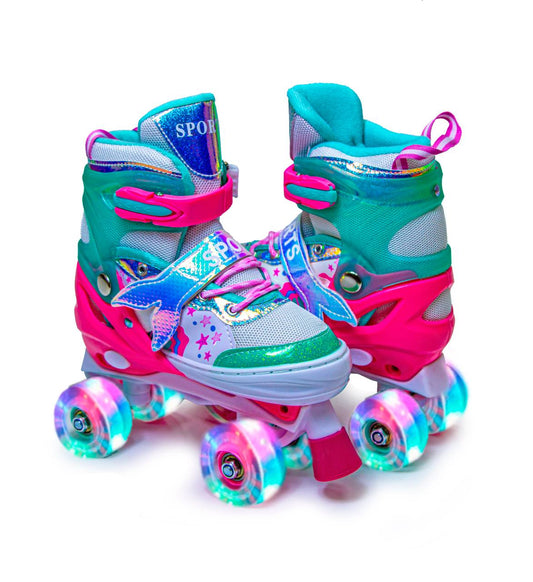 Scale Sports Girls' Mermaid Tail Roller Skates for Girls & Toddlers, Beginner Adjustable Skates with Light Up Wheels | Mint-Pink