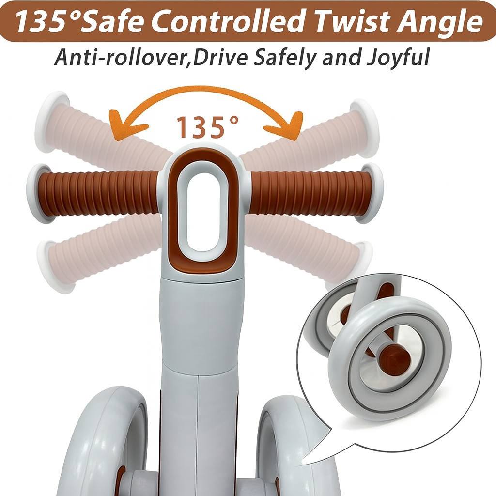 Baby Balance Bike for 1 Year Old Boys Girls – Toddler Bike 12–24 Months with 4 Wheels & Adjustable Seat – First Birthday Gift Ride-On Toy for Indoor Outdoor Use Brown