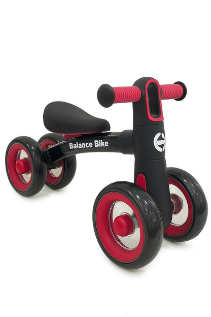 Baby Balance Bike for 1 Year Old Boys Girls – Toddler Bike 12–24 Months with 4 Wheels & Adjustable Seat – First Birthday Gift Ride-On Toy for Indoor Outdoor Use Black Red