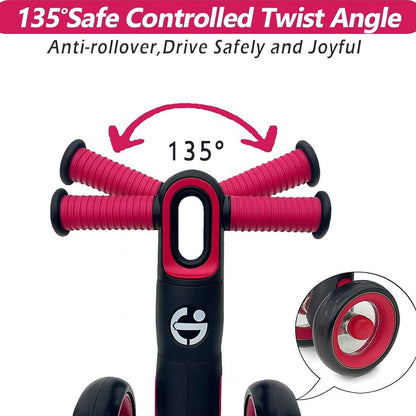 Baby Balance Bike for 1 Year Old Boys Girls – Toddler Bike 12–24 Months with 4 Wheels & Adjustable Seat – First Birthday Gift Ride-On Toy for Indoor Outdoor Use Black Red