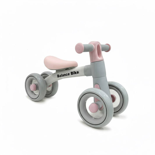 Baby Balance Bike for 1 Year Old Boys Girls – Toddler Bike 12–24 Months with 4 Wheels & Adjustable Seat – First Birthday Gift Ride-On Toy for Indoor Outdoor Use Pink