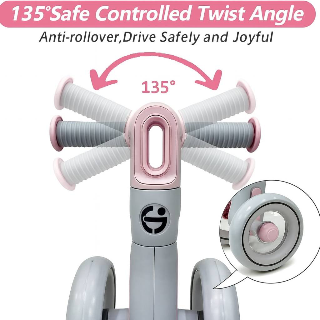 Baby Balance Bike for 1 Year Old Boys Girls – Toddler Bike 12–24 Months with 4 Wheels & Adjustable Seat – First Birthday Gift Ride-On Toy for Indoor Outdoor Use Pink