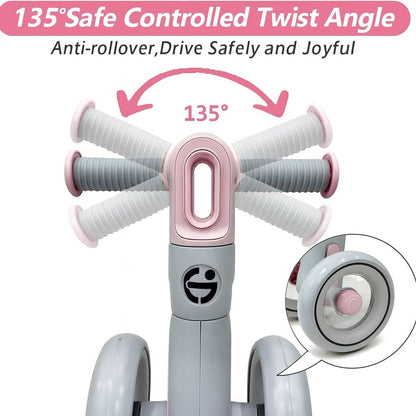 Baby Balance Bike for 1 Year Old Boys Girls – Toddler Bike 12–24 Months with 4 Wheels & Adjustable Seat – First Birthday Gift Ride-On Toy for Indoor Outdoor Use Pink